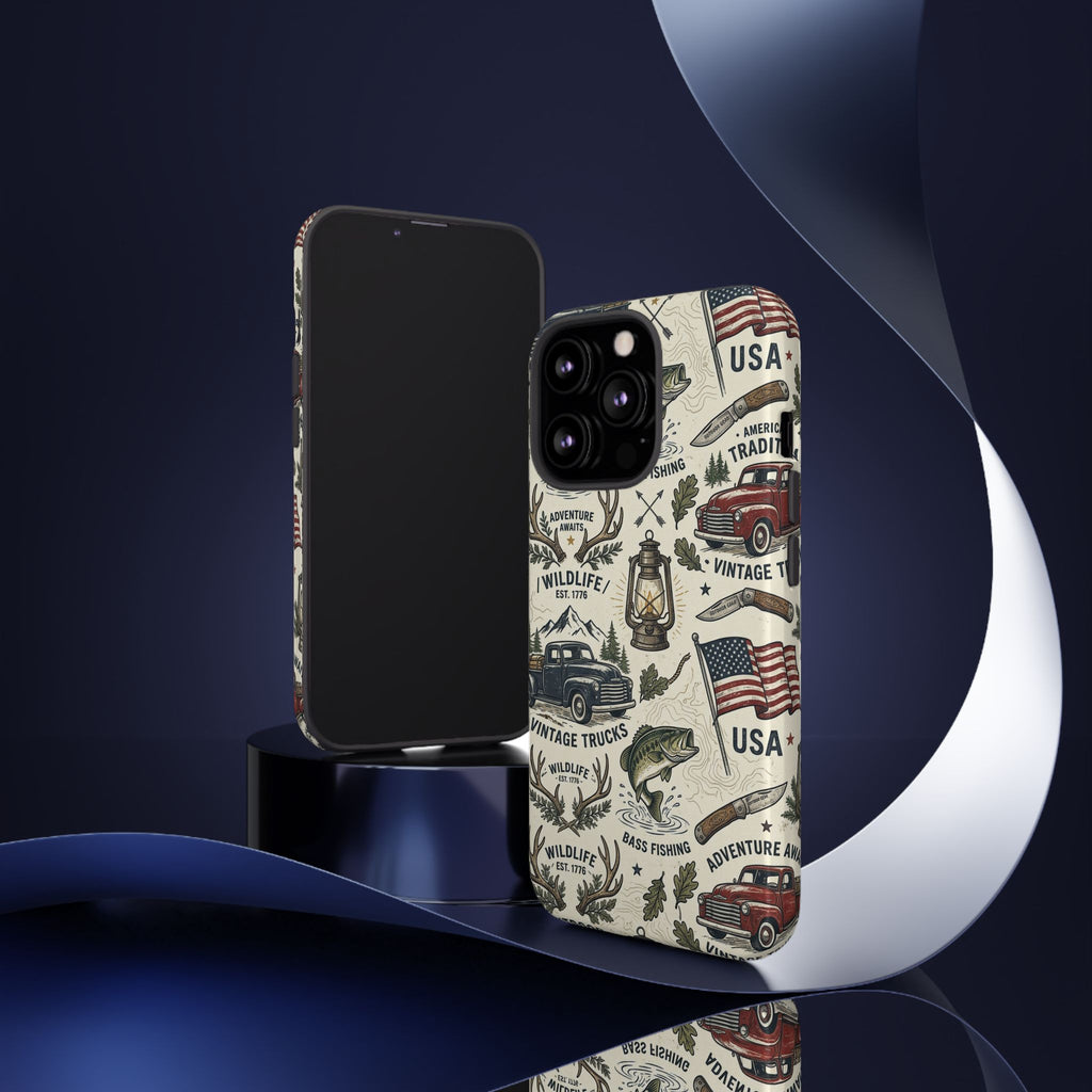 Patriotic Outdoors Phone Case – Bass Fishing & Vintage Americana Case Printify