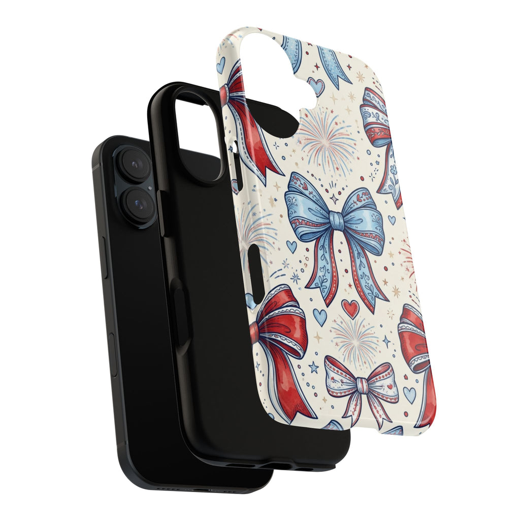 Patriotic Coquette Bows Phone Case – Americana Ribbon & Fireworks Design Printify