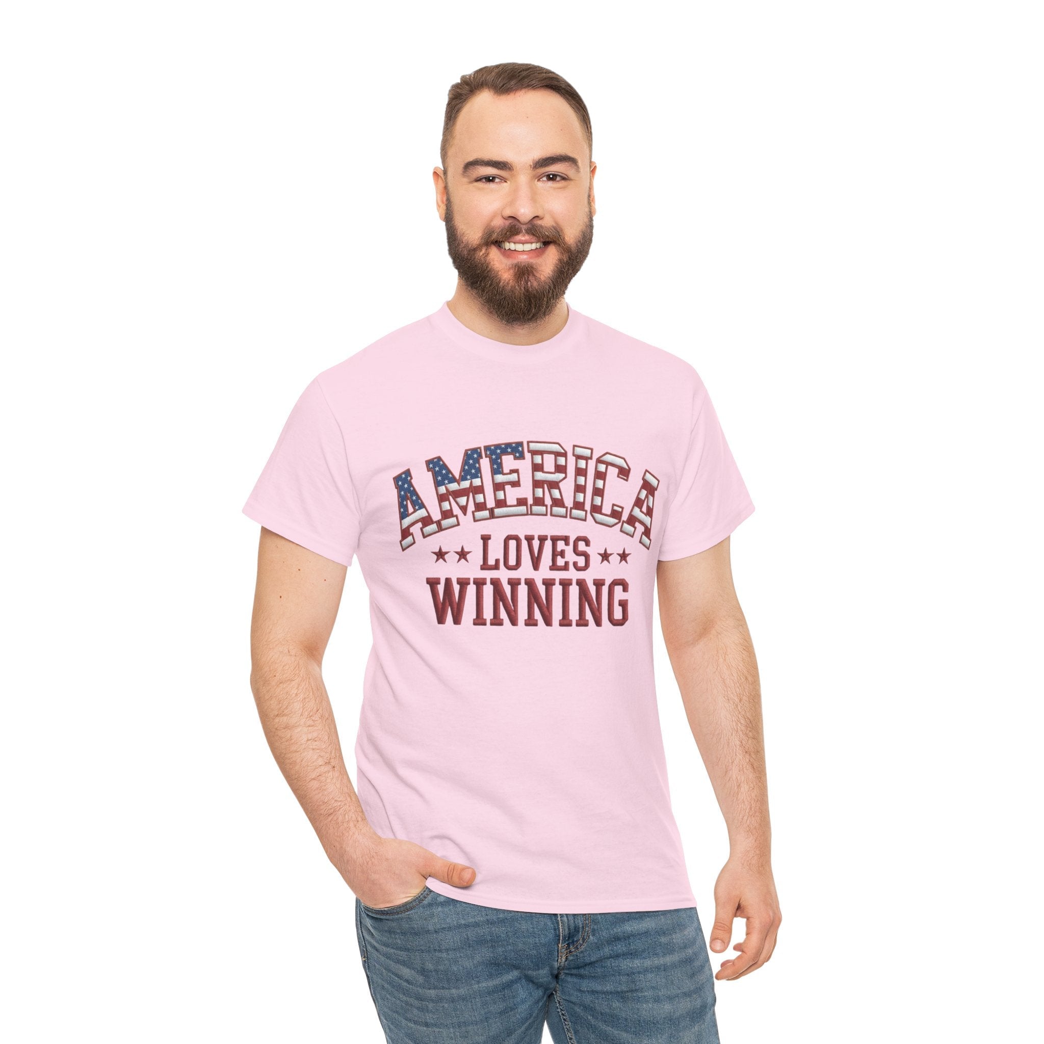 America Loves Winning! Patriotic Unisex Heavy Cotton T-Shirt Printify