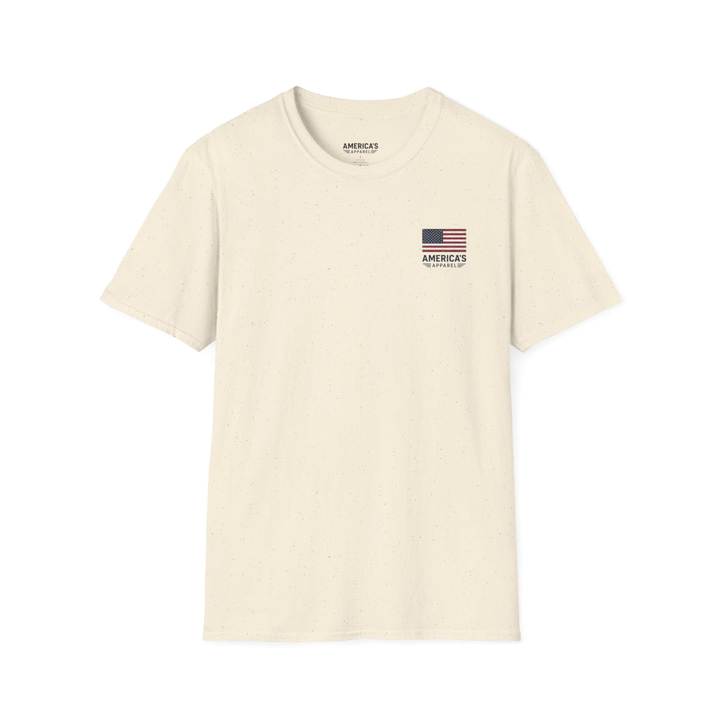 American Flag Pocket T-Shirt — "America's" Small Logo Patriotic Tee Printify