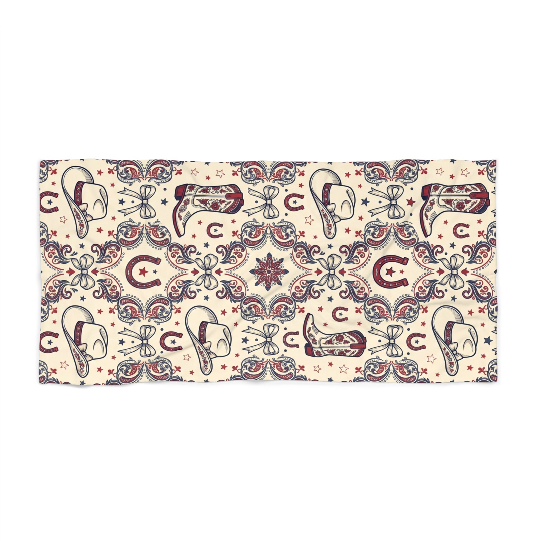 Cowgirl Americana Beach Towel — Western Flag Design Printify