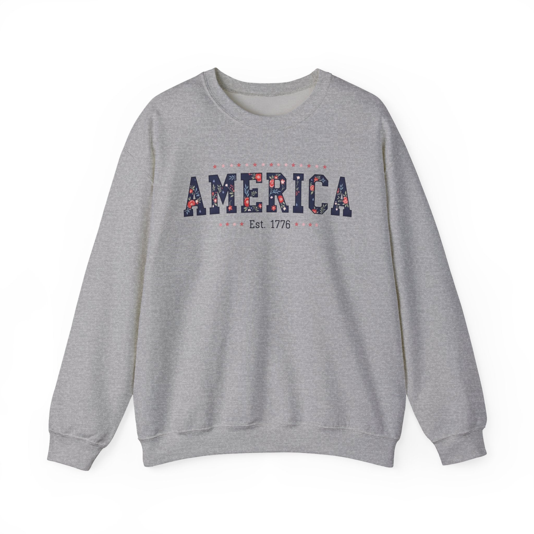 America Wildflower Crewneck Sweatshirt – Vintage Patriotic Floral Pullover Printify