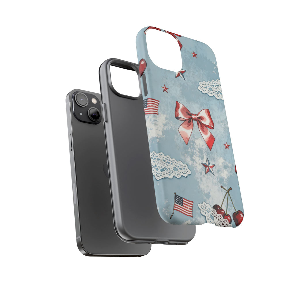 Americana Coquette Cherry Bow Phone Case Printify