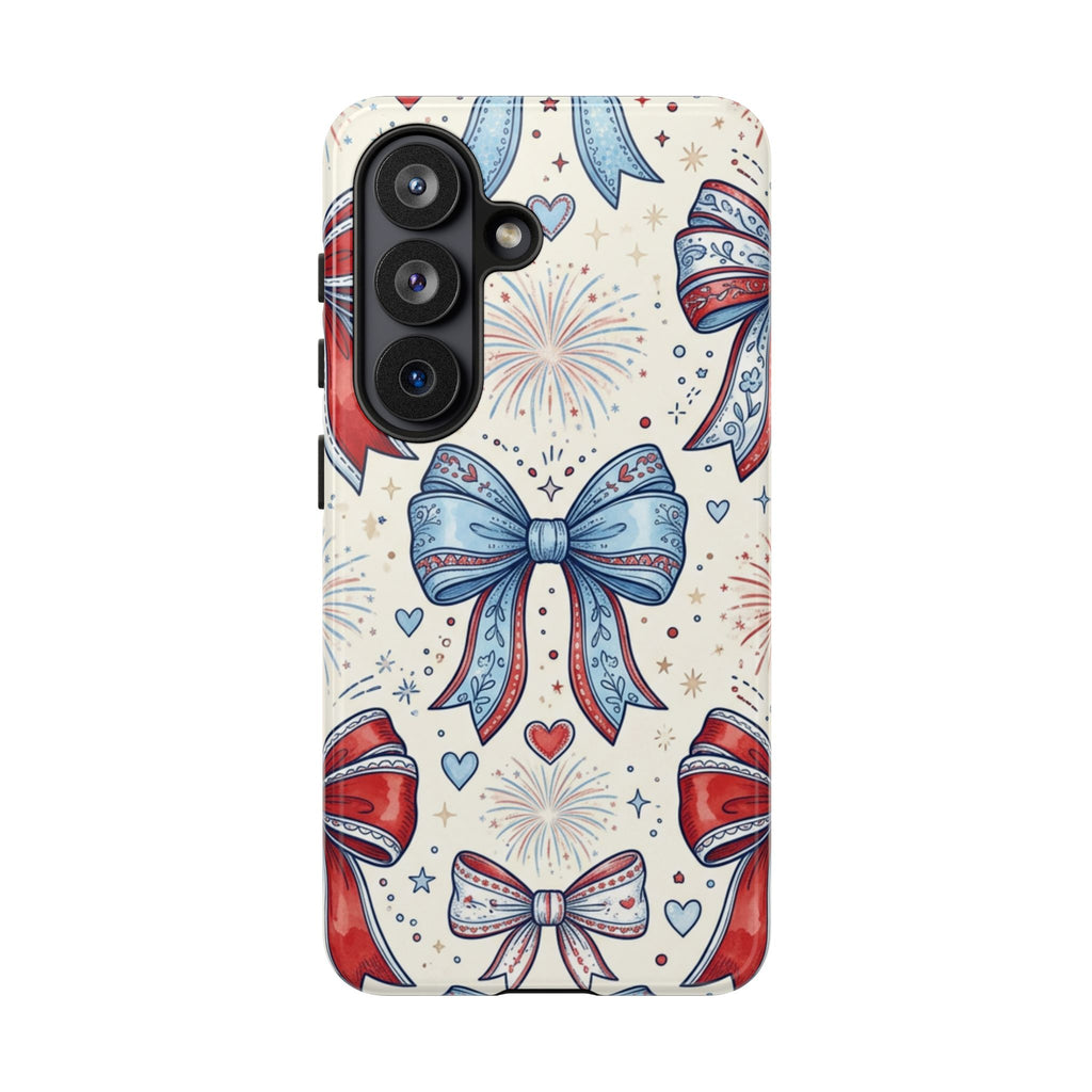 Patriotic Coquette Bows Phone Case – Americana Ribbon & Fireworks Design Printify