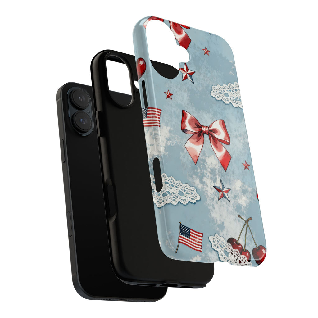 Americana Coquette Cherry Bow Phone Case Printify