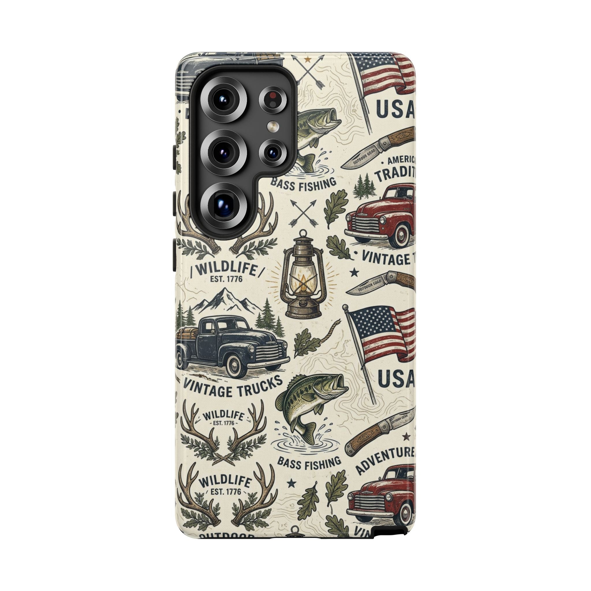 Patriotic Outdoors Phone Case – Bass Fishing & Vintage Americana Case Printify