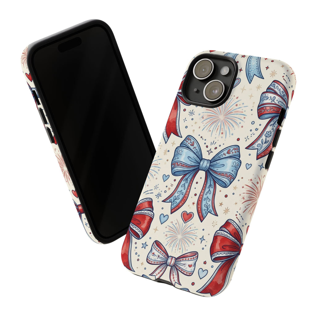 Patriotic Coquette Bows Phone Case – Americana Ribbon & Fireworks Design Printify