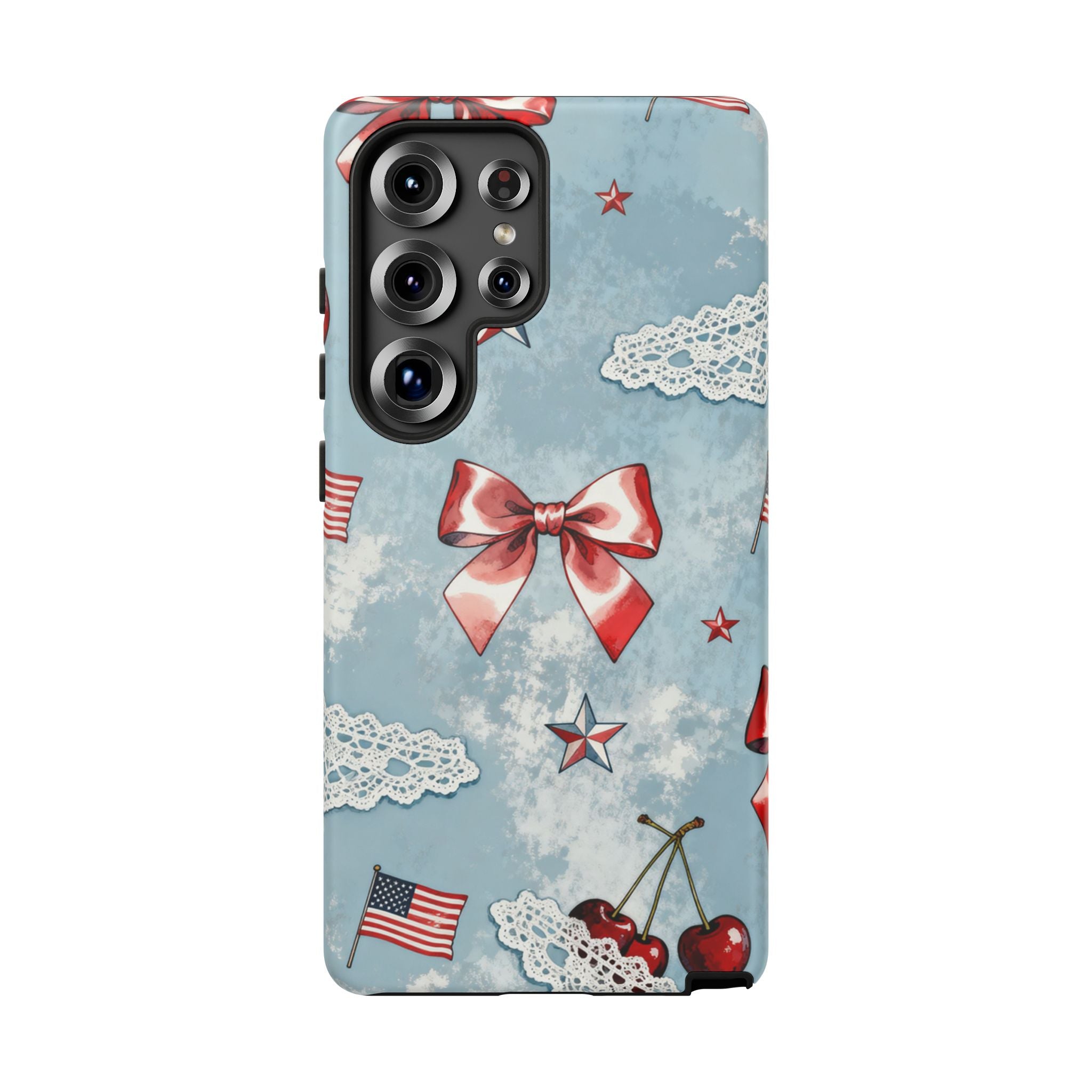 Americana Coquette Cherry Bow Phone Case Printify