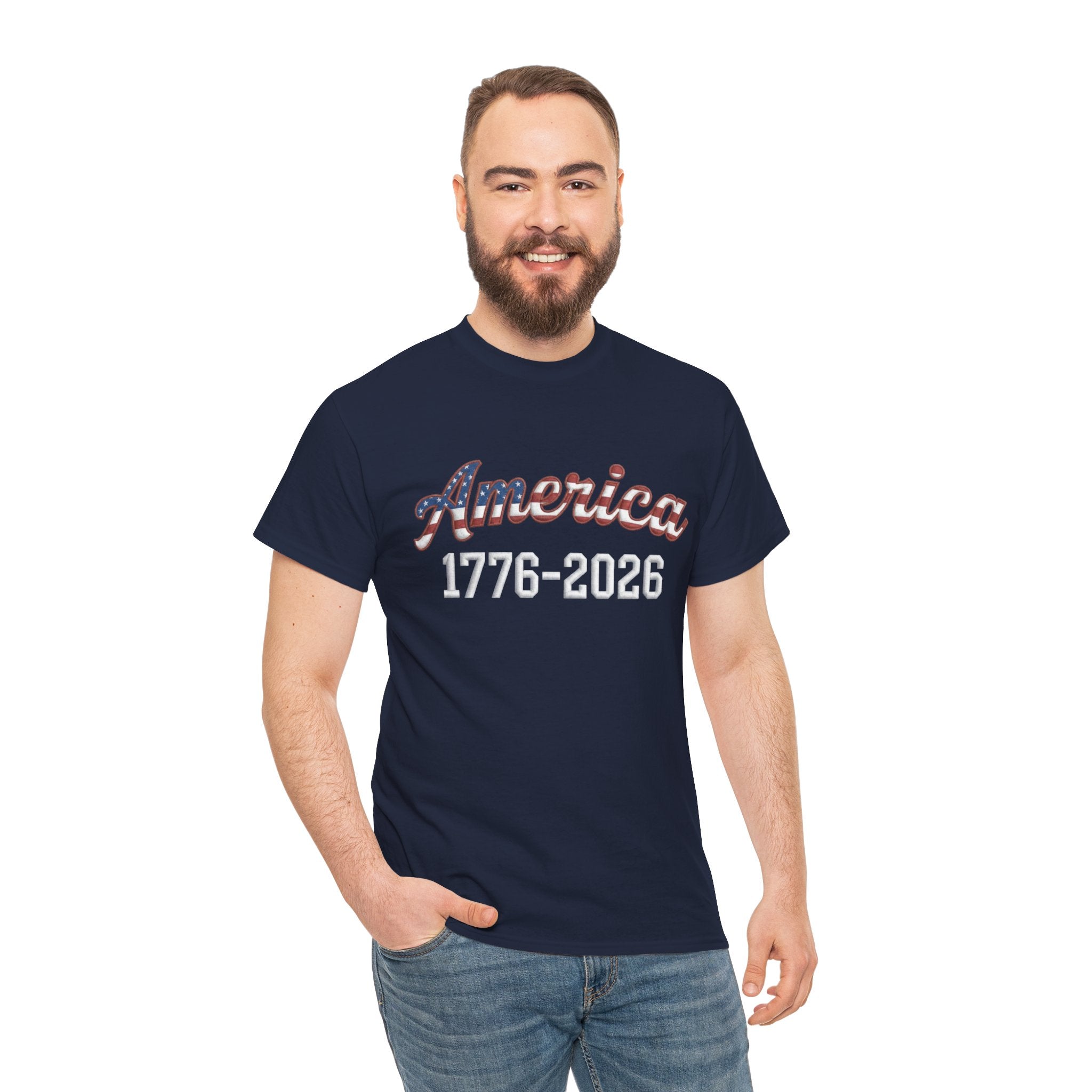 "America 1776–2026" Patriotic Unisex Cotton T-Shirt – Gildan 5000 Heavy Tee FIXED