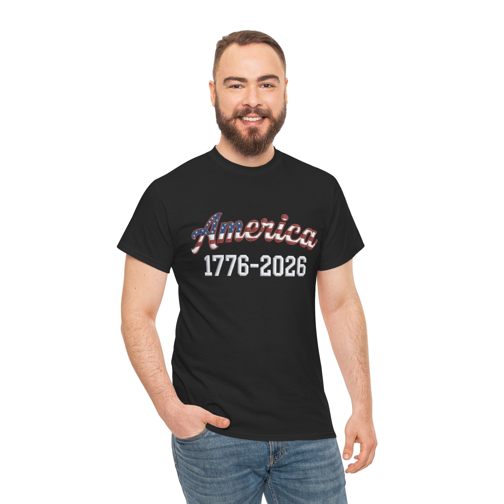 "America 1776–2026" Patriotic Unisex Cotton T-Shirt – Gildan 5000 Heavy Tee FIXED