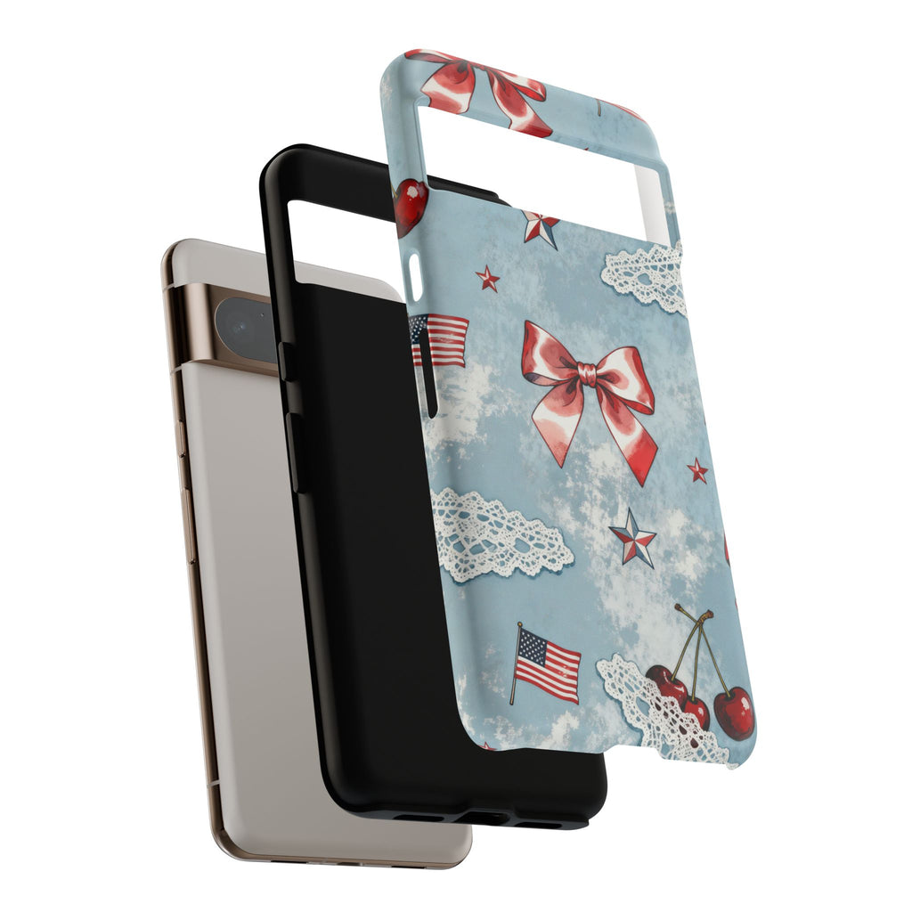 Americana Coquette Cherry Bow Phone Case Printify