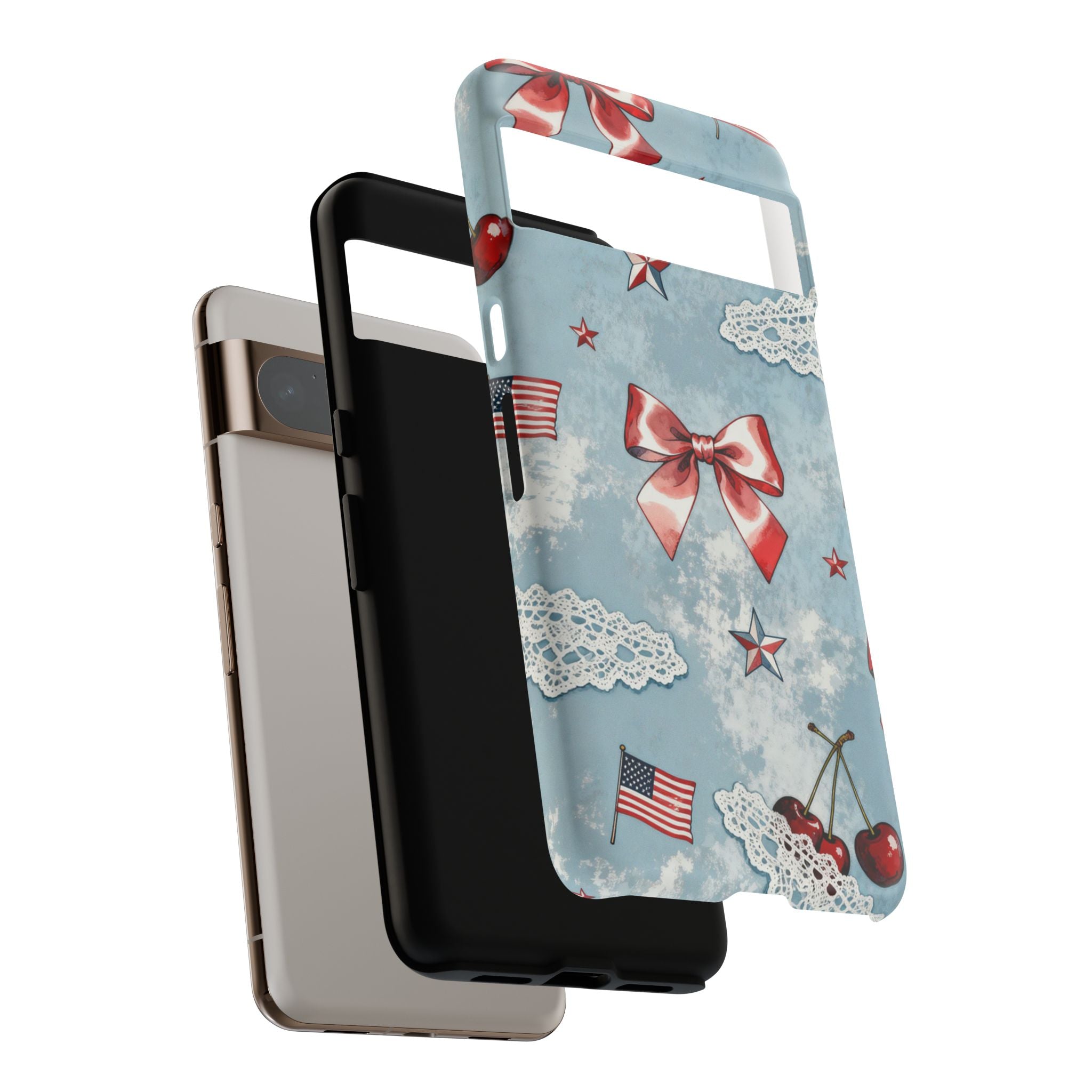 Americana Coquette Cherry Bow Phone Case Printify