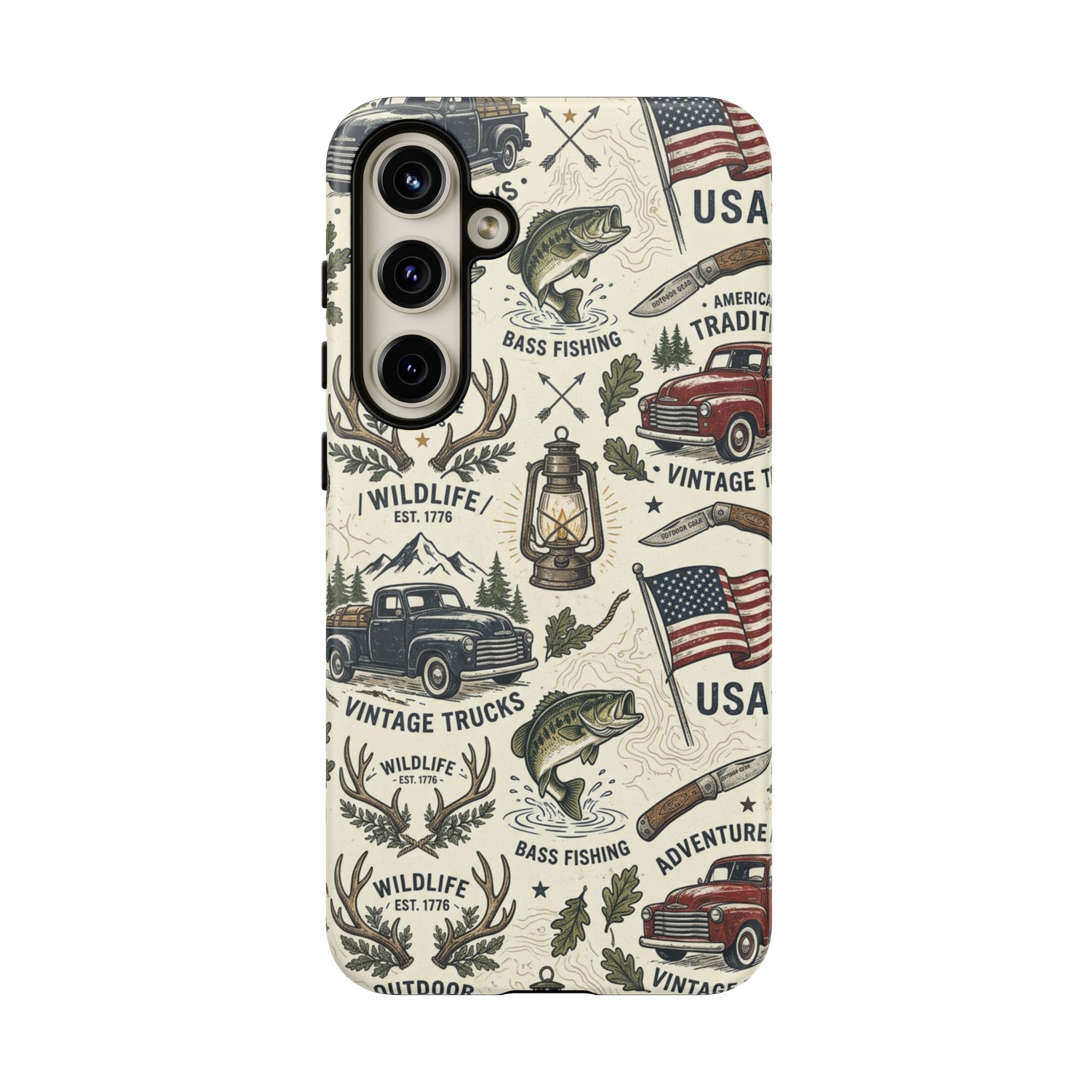 Patriotic Outdoors Phone Case – Bass Fishing & Vintage Americana Case Printify