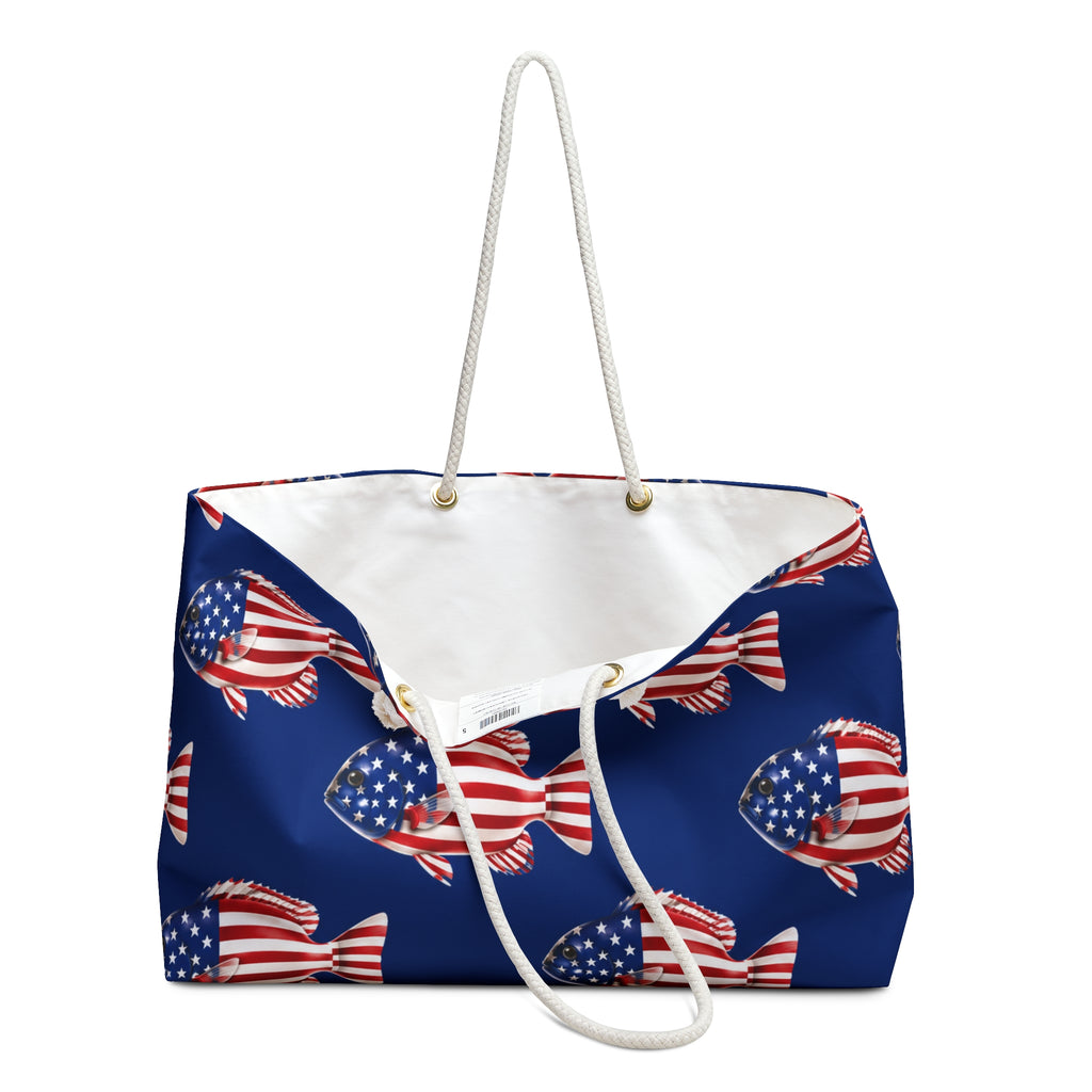 American Flag Fish Weekender Tote Bag Printify