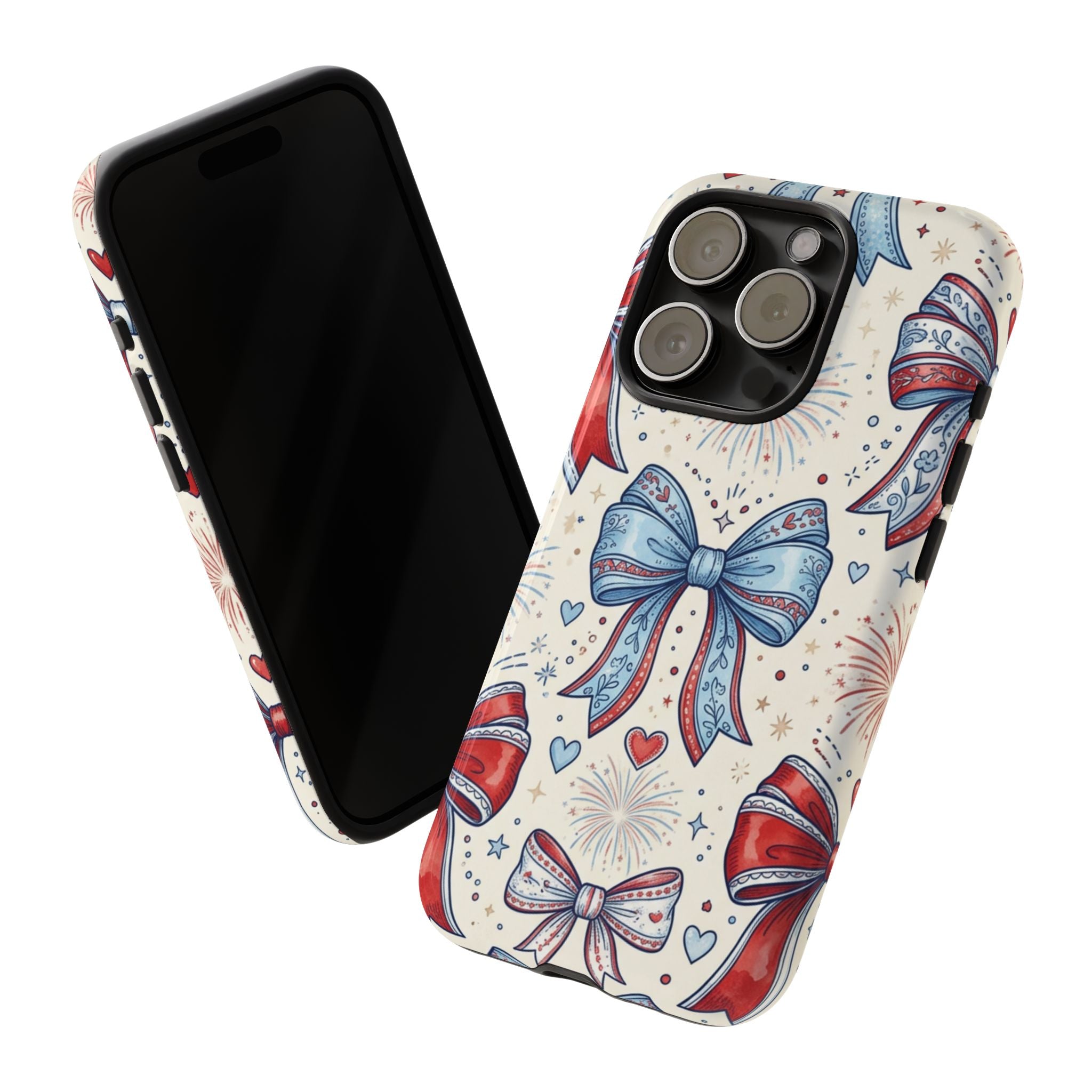 Patriotic Coquette Bows Phone Case – Americana Ribbon & Fireworks Design Printify
