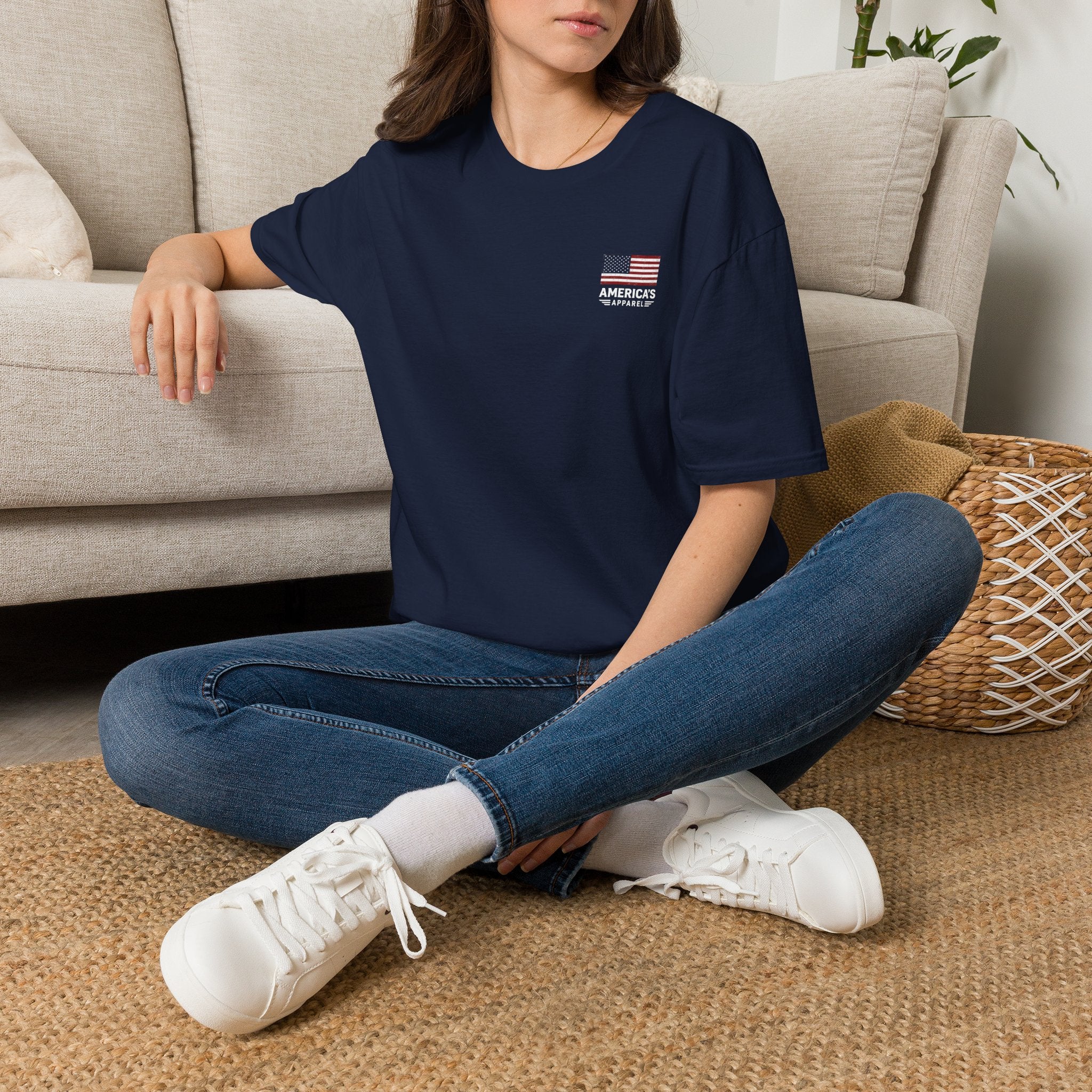 American Flag Pocket T-Shirt — "America's" Small Logo Patriotic Tee Printify