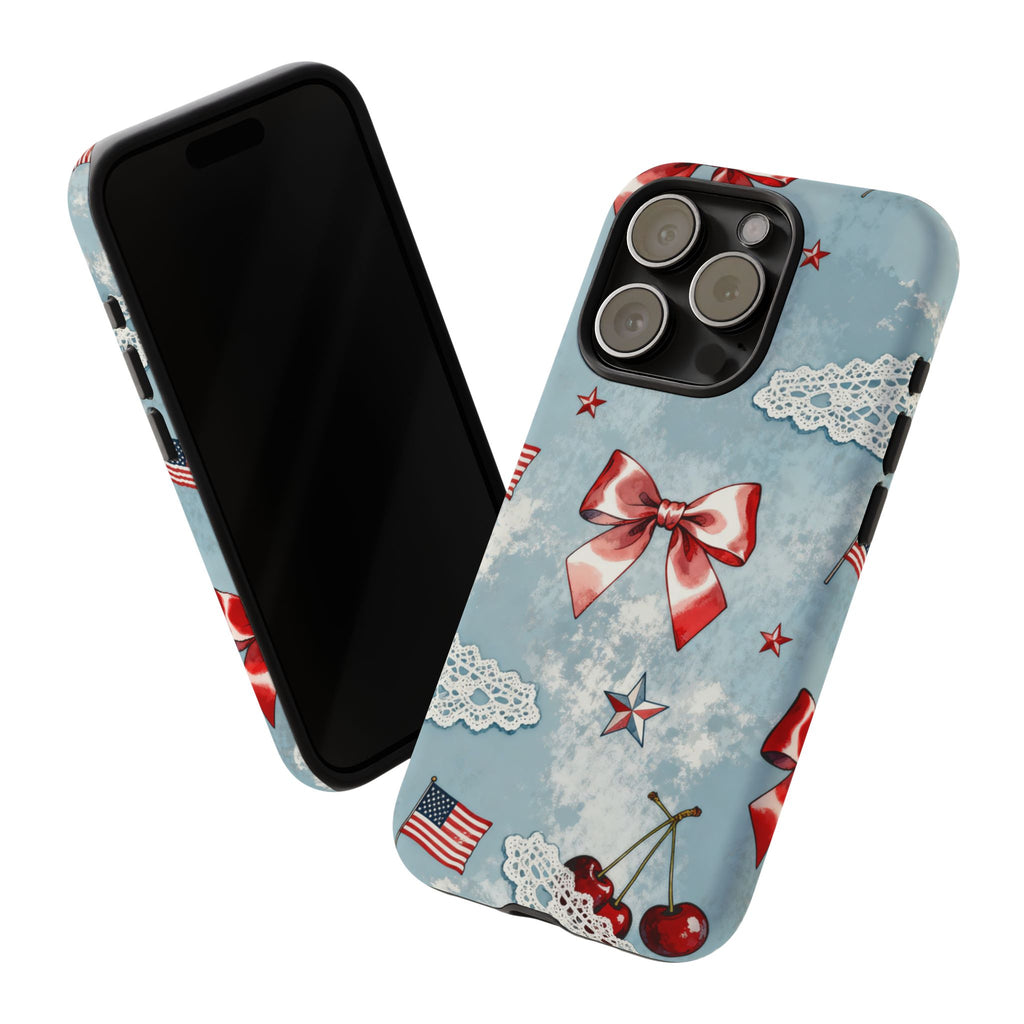 Americana Coquette Cherry Bow Phone Case Printify