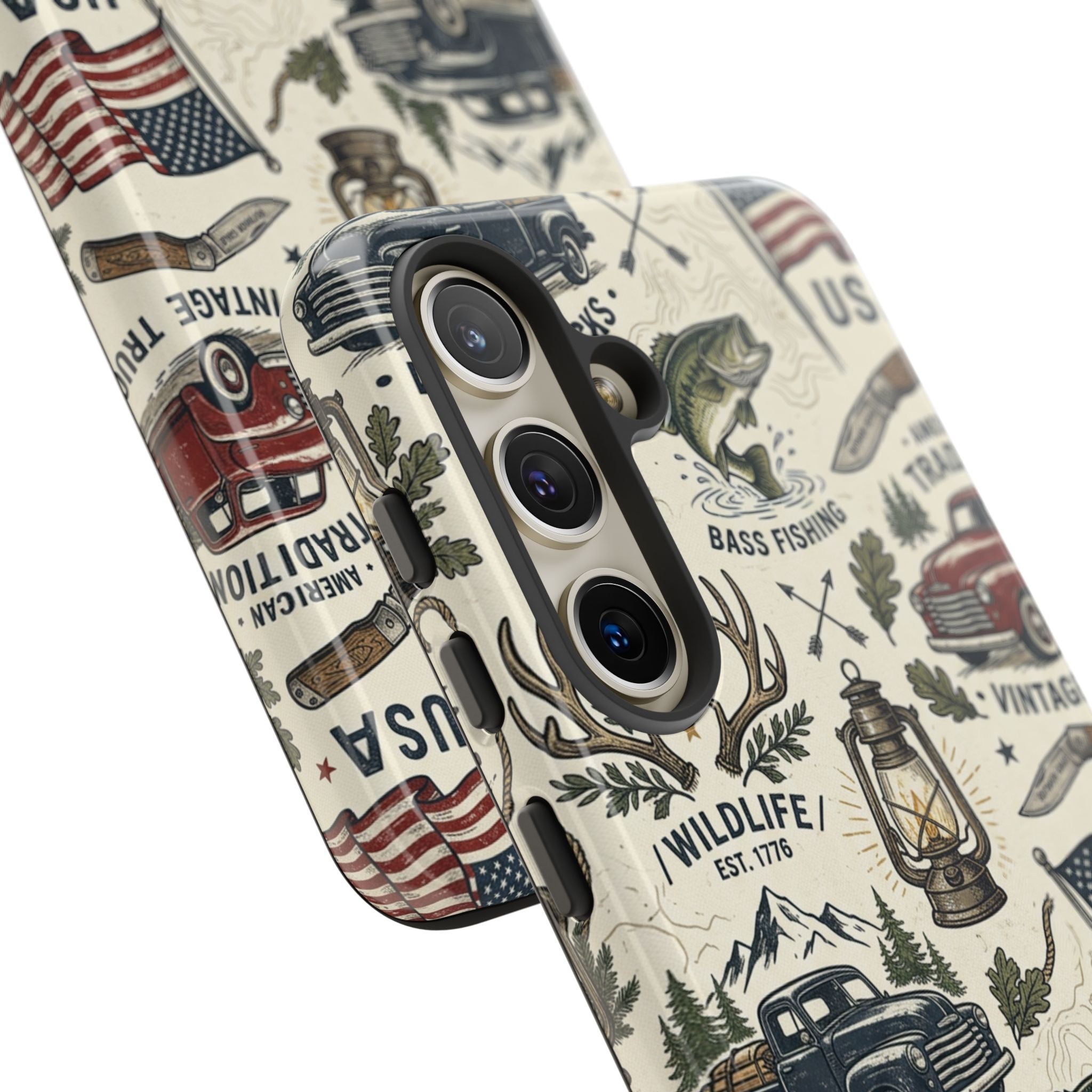 Patriotic Outdoors Phone Case – Bass Fishing & Vintage Americana Case Printify
