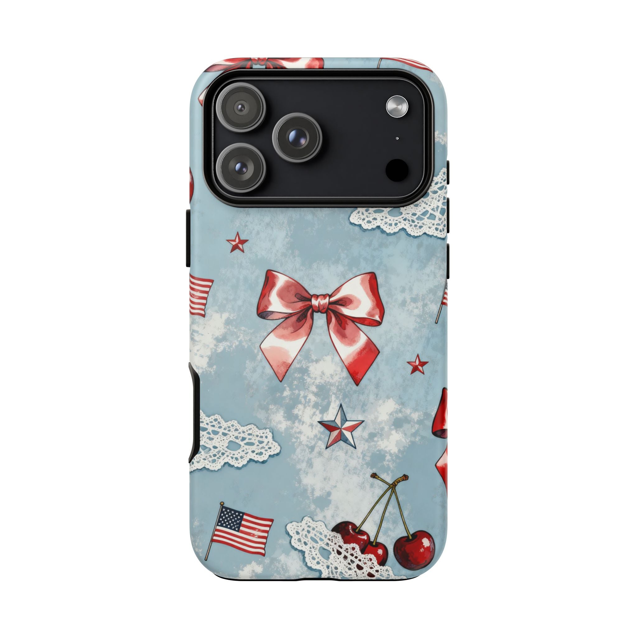 Americana Coquette Cherry Bow Phone Case Printify