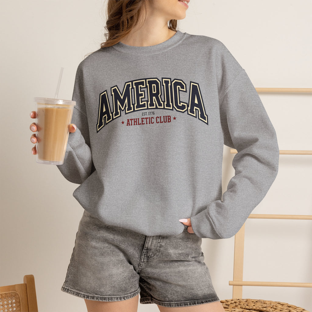 America Athletic Club Crewneck Sweatshirt – Vintage Collegiate Americana Pullover Printify