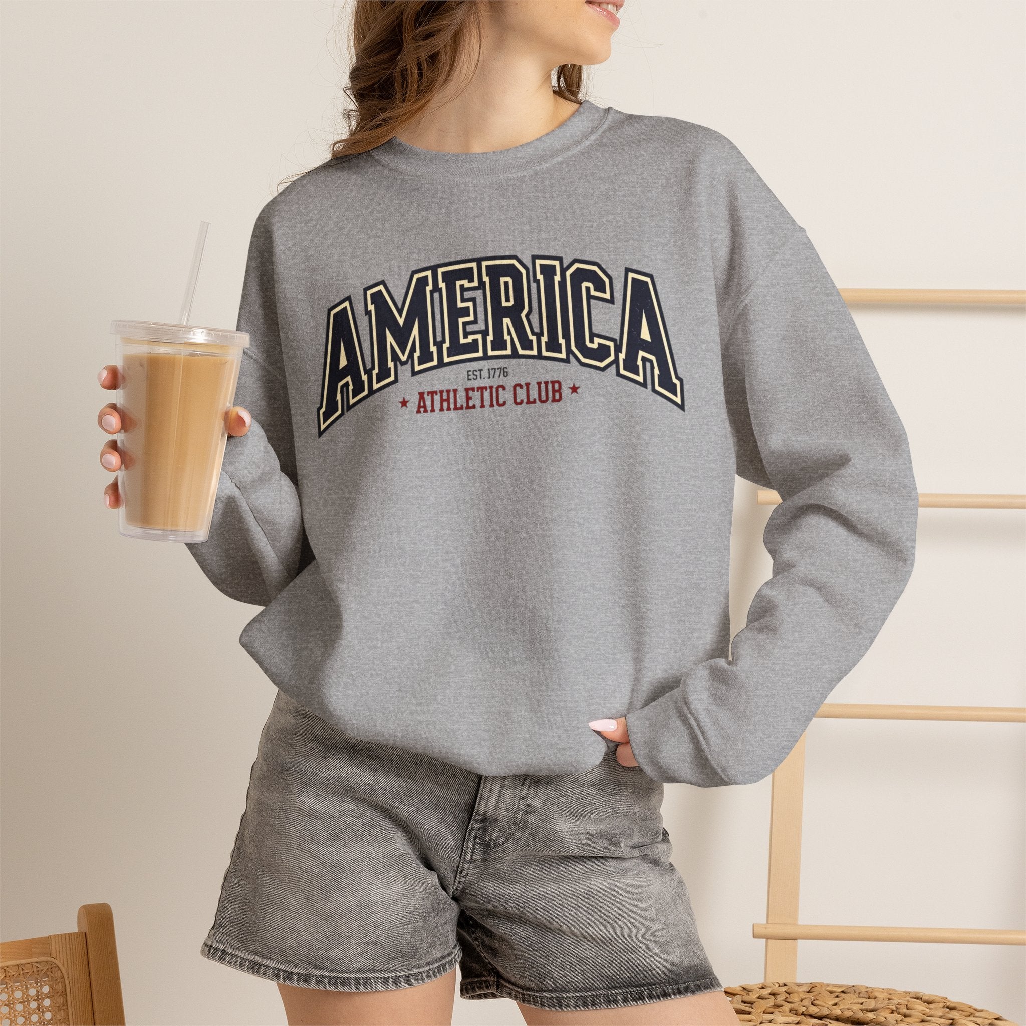 America Athletic Club Crewneck Sweatshirt – Vintage Collegiate Americana Pullover Printify