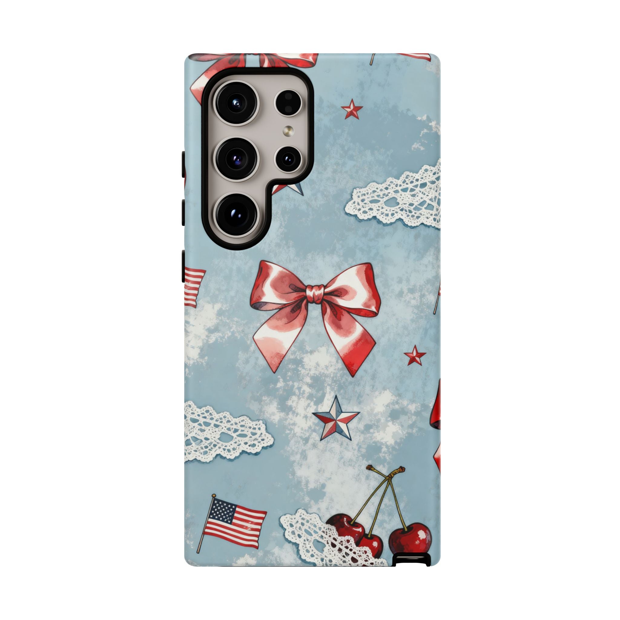 Americana Coquette Cherry Bow Phone Case Printify