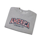 America Floral Varsity Crewneck Sweatshirt – Vintage Patriotic Pullover Printify