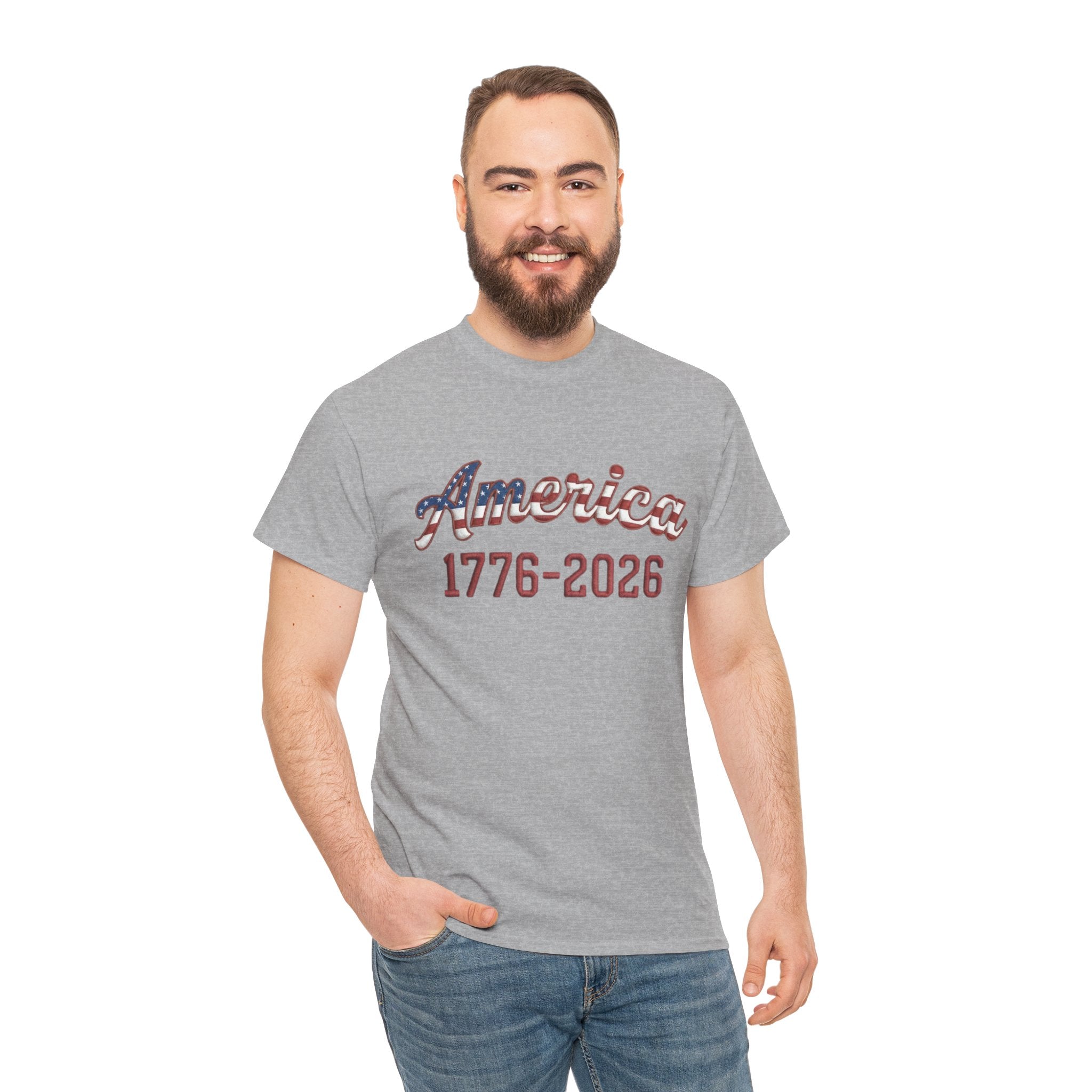 "America 1776–2026" Patriotic Unisex Cotton T-Shirt – Gildan 5000 Heavy Tee FIXED