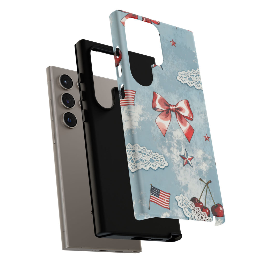 Americana Coquette Cherry Bow Phone Case Printify