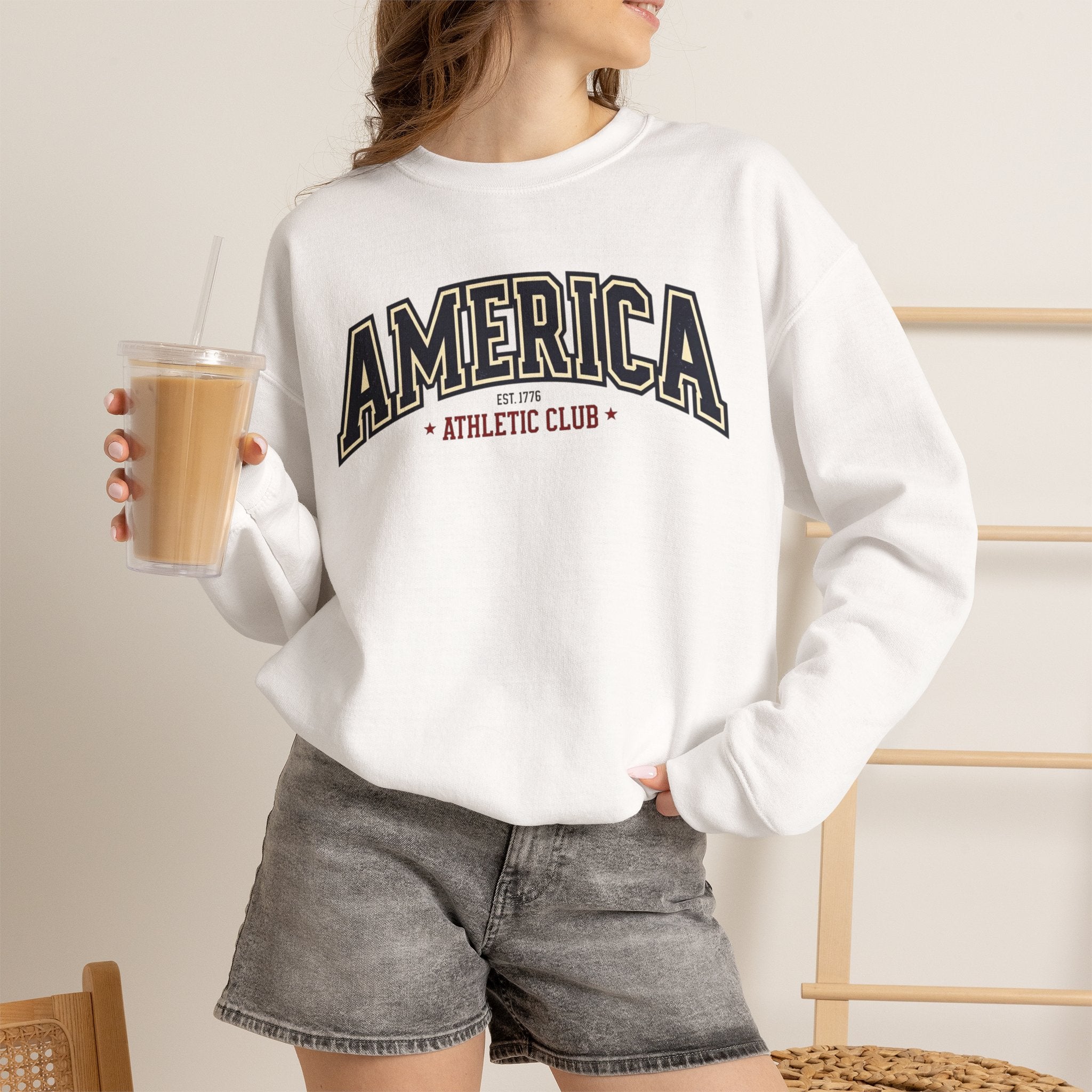 America Athletic Club Crewneck Sweatshirt – Vintage Collegiate Americana Pullover Printify