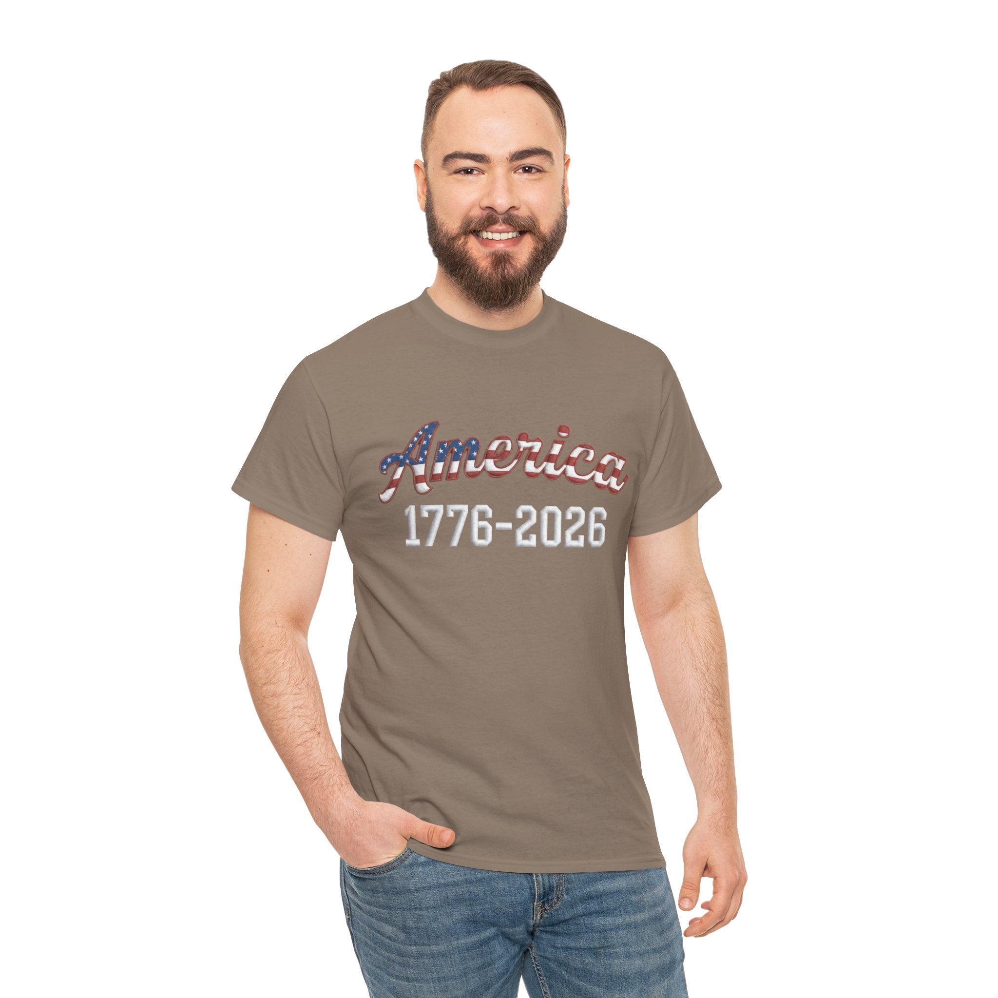 "America 1776–2026" Patriotic Unisex Cotton T-Shirt – Gildan 5000 Heavy Tee FIXED