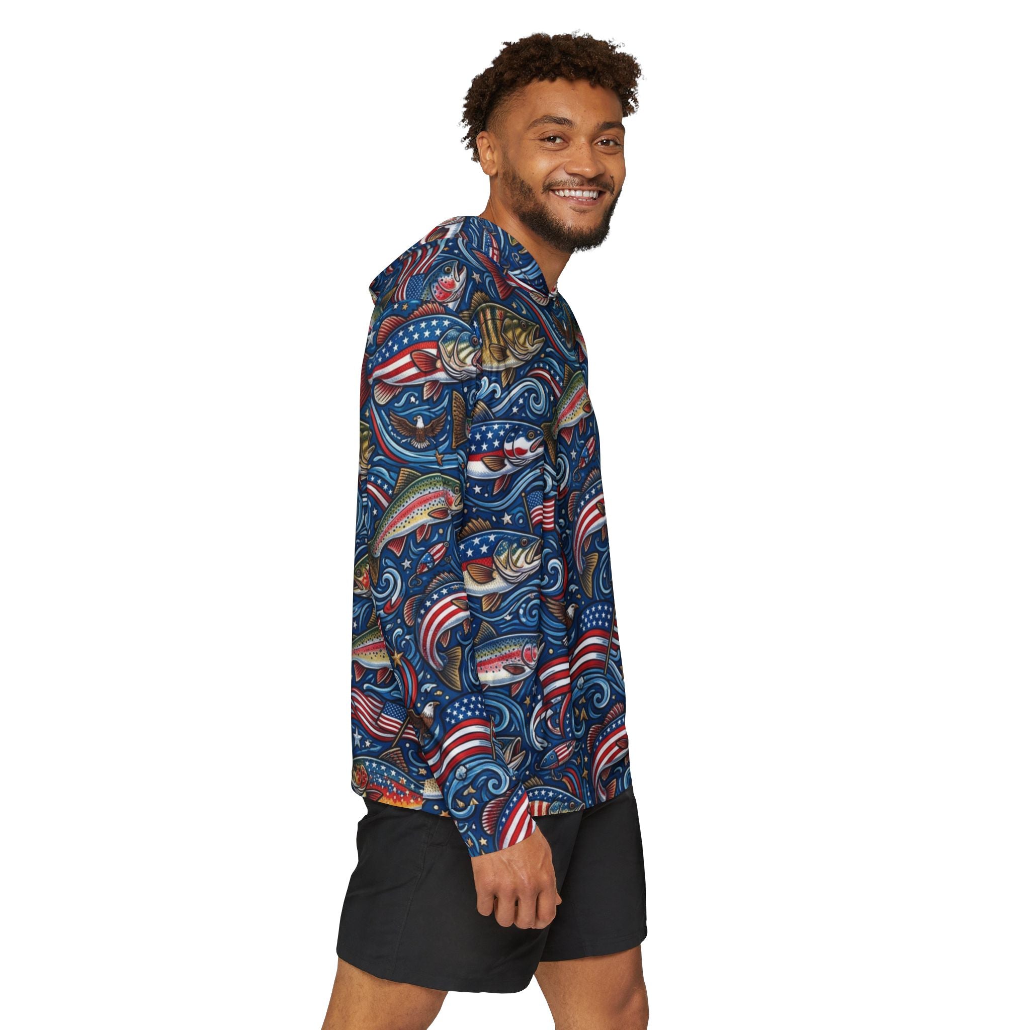 Patriot Angler Performance Hoodie – All-American Fishing Hooded Sun Shirt Printify