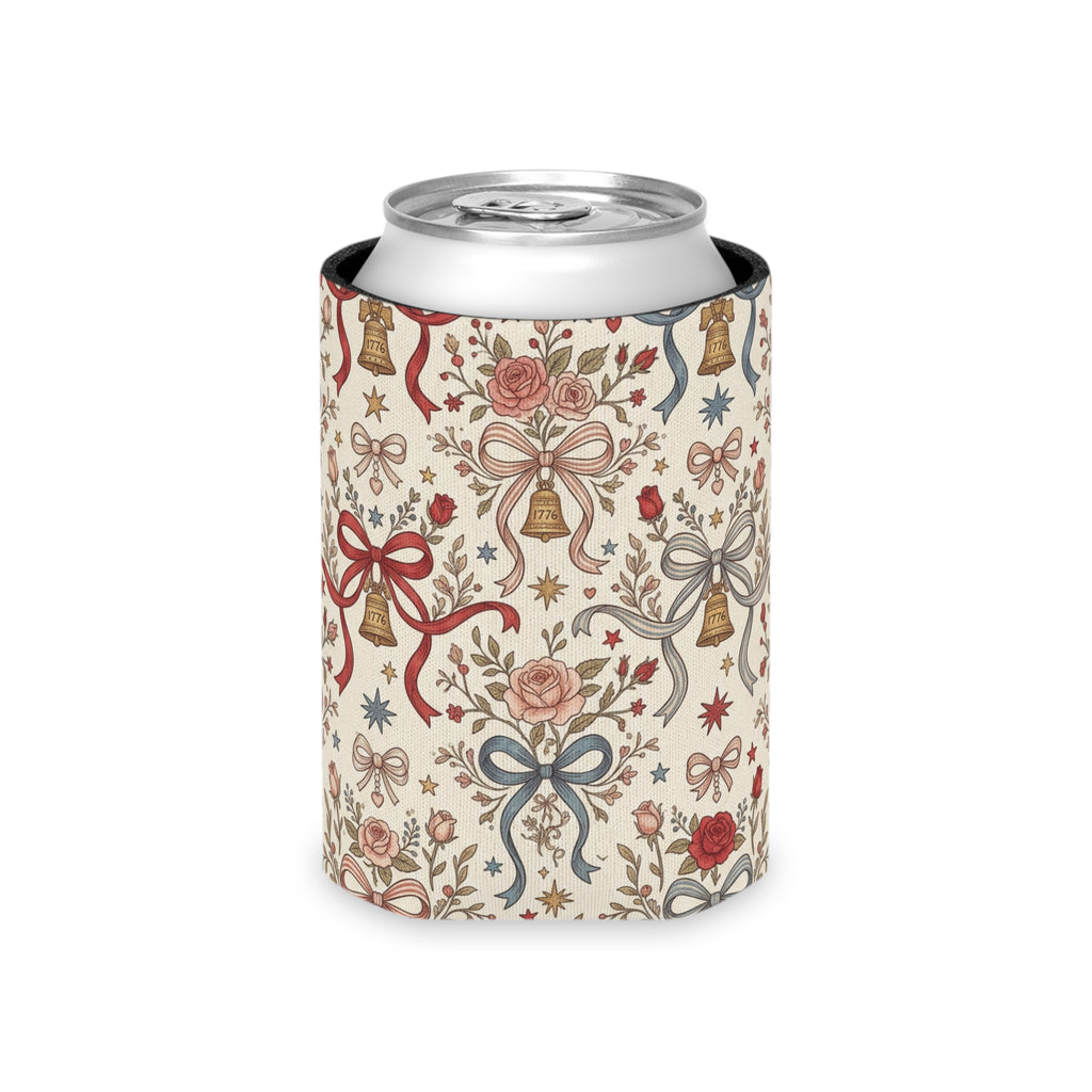 Americana Floral Liberty Bell Can Cooler Printify