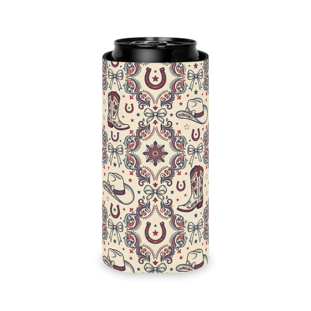 Cowgirl Americana Can Cooler — Western Cowboy Country Drink Koozie Printify