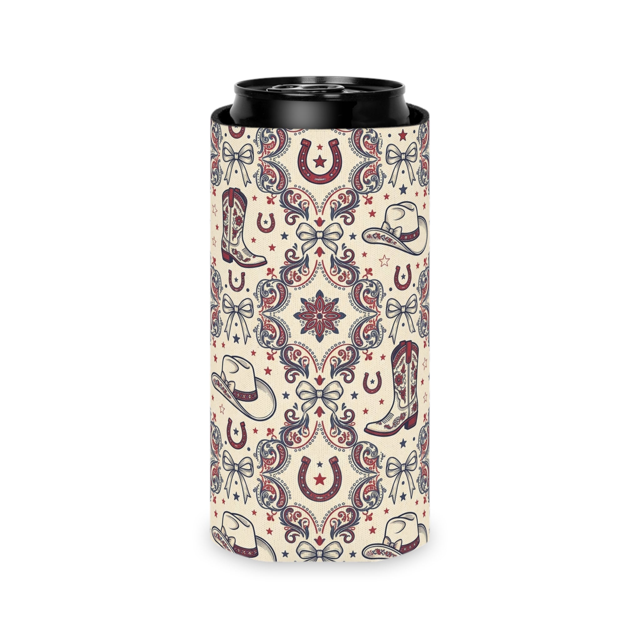 Cowgirl Americana Can Cooler — Western Cowboy Country Drink Koozie Printify