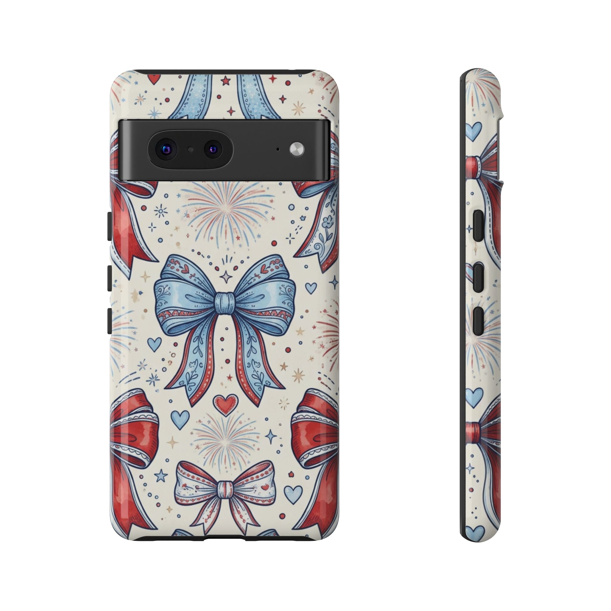 Patriotic Coquette Bows Phone Case – Americana Ribbon & Fireworks Design Printify