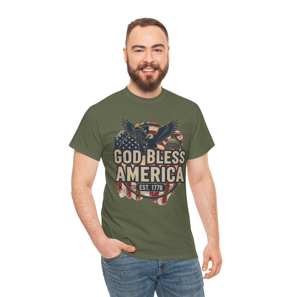 God Bless America 1776 Patriotic T-Shirt – Vintage American Heritage Tee Printify