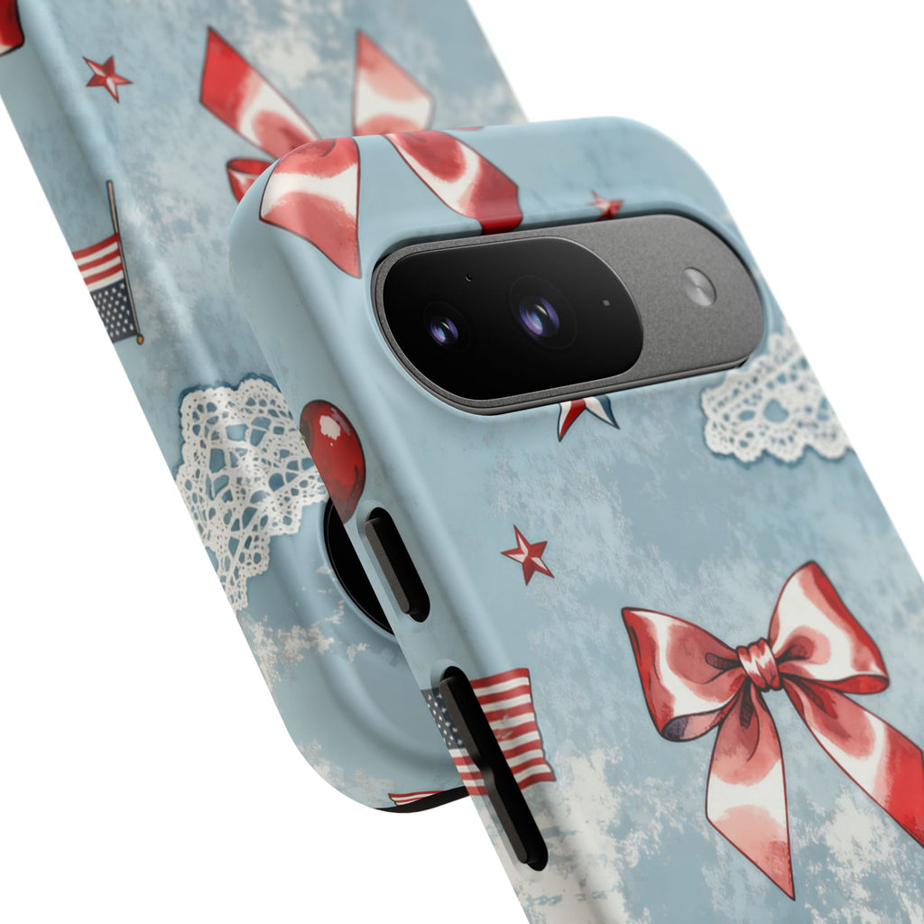 Americana Coquette Cherry Bow Phone Case Printify