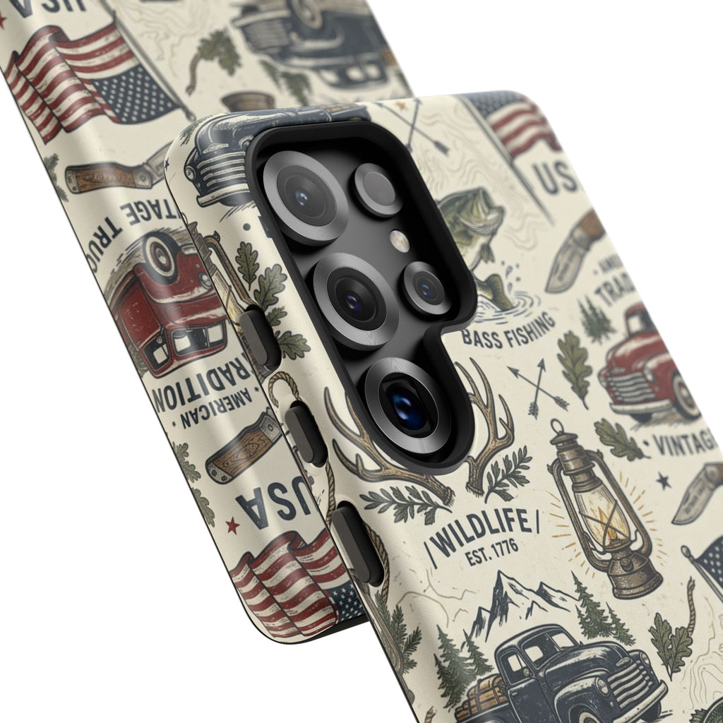 Patriotic Outdoors Phone Case – Bass Fishing & Vintage Americana Case Printify
