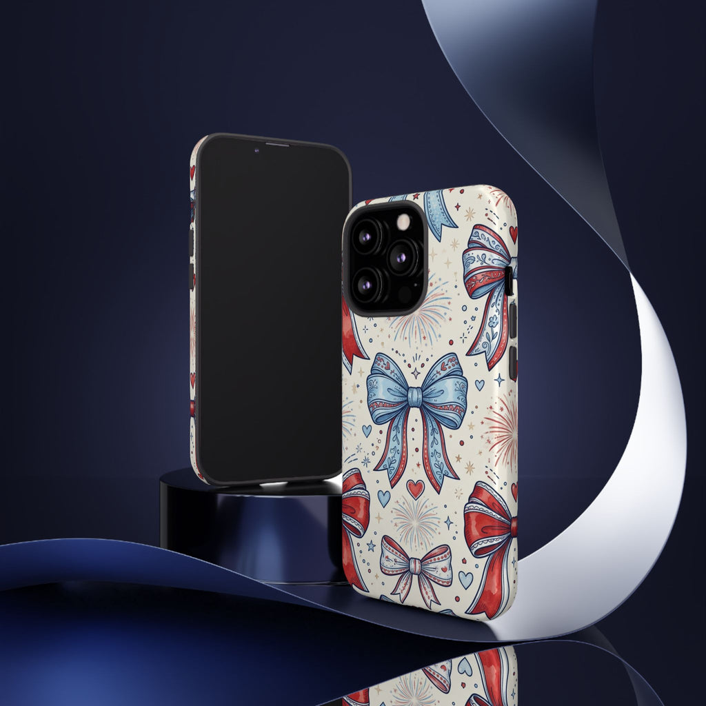 Patriotic Coquette Bows Phone Case – Americana Ribbon & Fireworks Design Printify