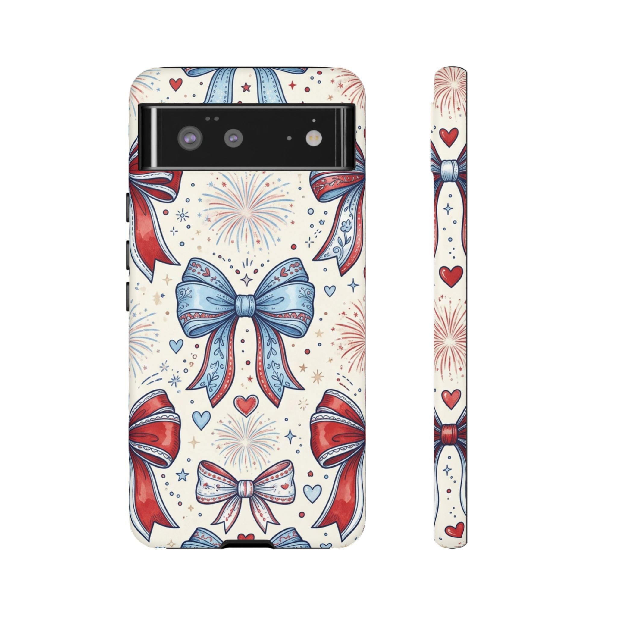 Patriotic Coquette Bows Phone Case – Americana Ribbon & Fireworks Design Printify