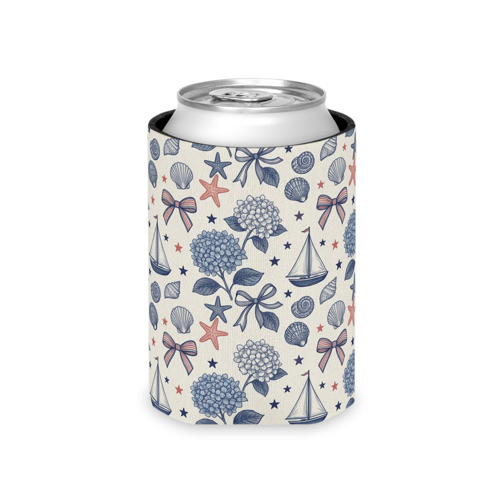 Coastal Americana Hydrangea Can Cooler Printify