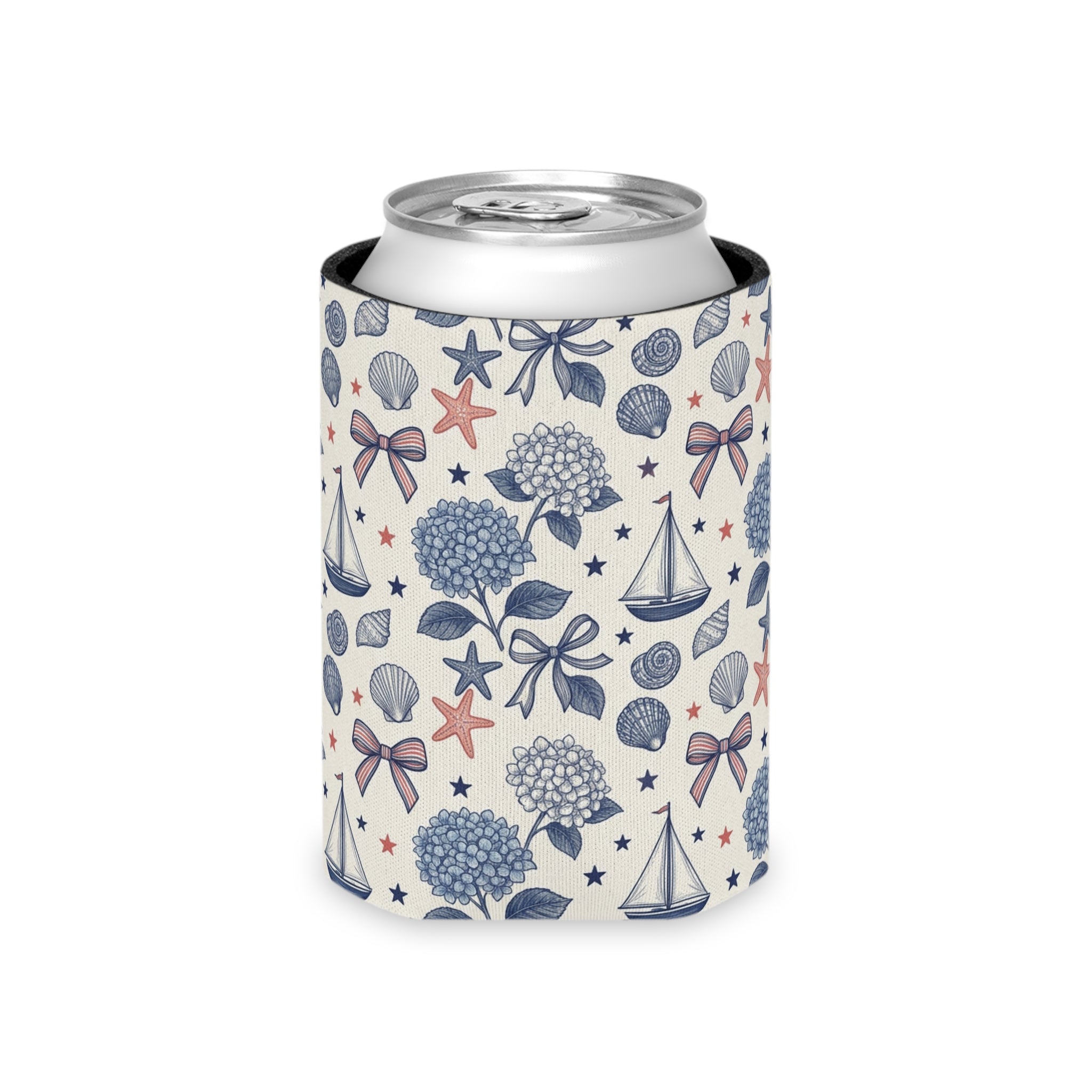 Coastal Americana Hydrangea Can Cooler Printify