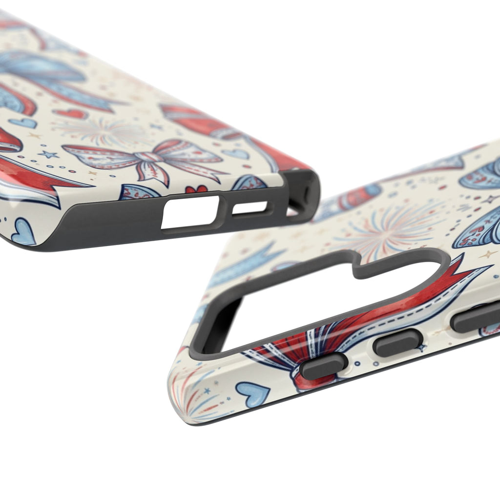 Patriotic Coquette Bows Phone Case – Americana Ribbon & Fireworks Design Printify
