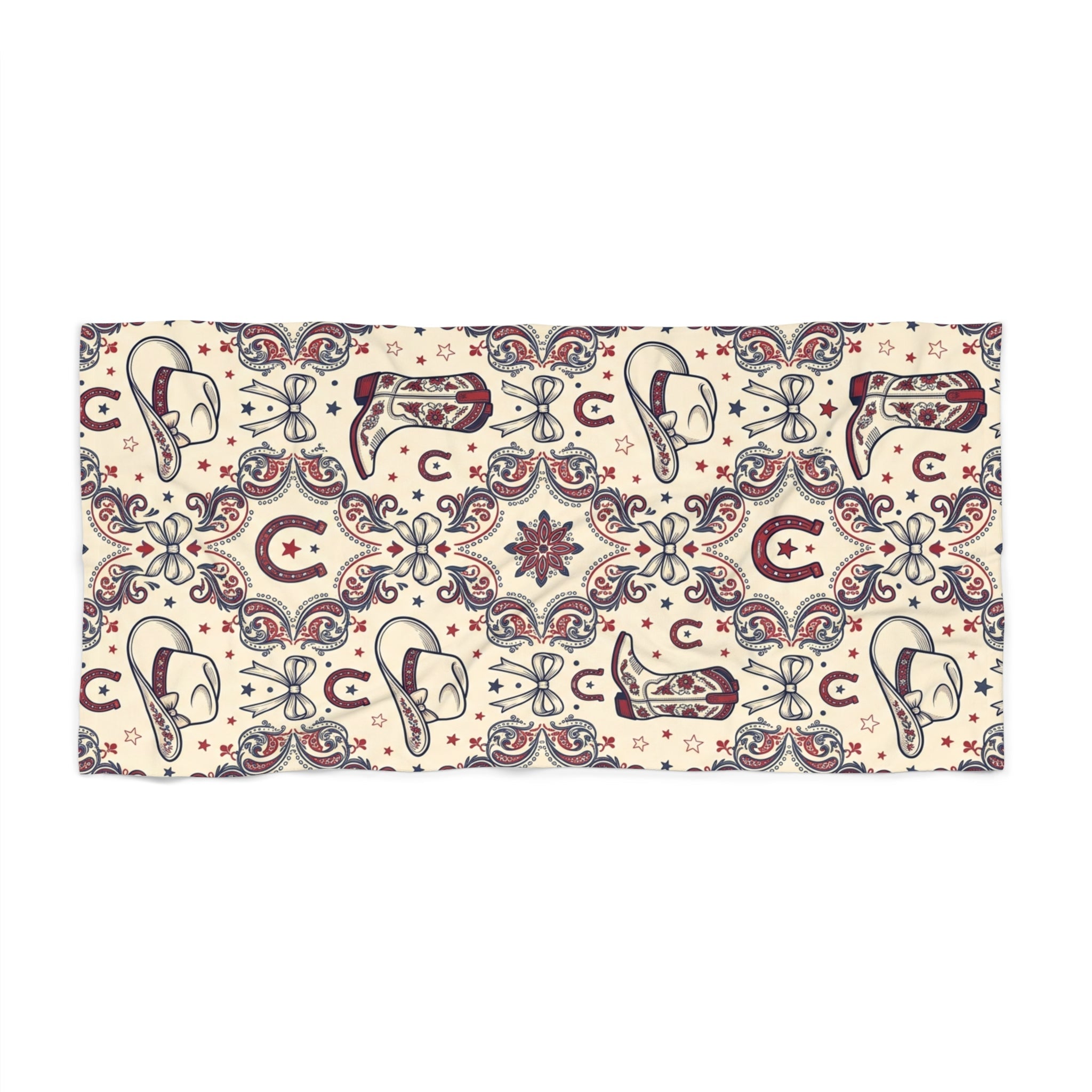 Cowgirl Americana Beach Towel — Western Flag Design Printify