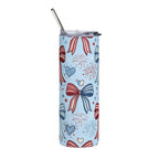 Bows & Fireworks 20oz Stainless Steel Tumbler — Patriotic Ribbon Fireworks Travel Mug Printify