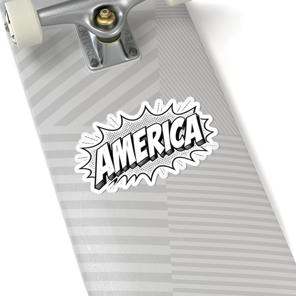 America Comic Book Sticker — Retro Patriotic Kiss-Cut Decal Printify