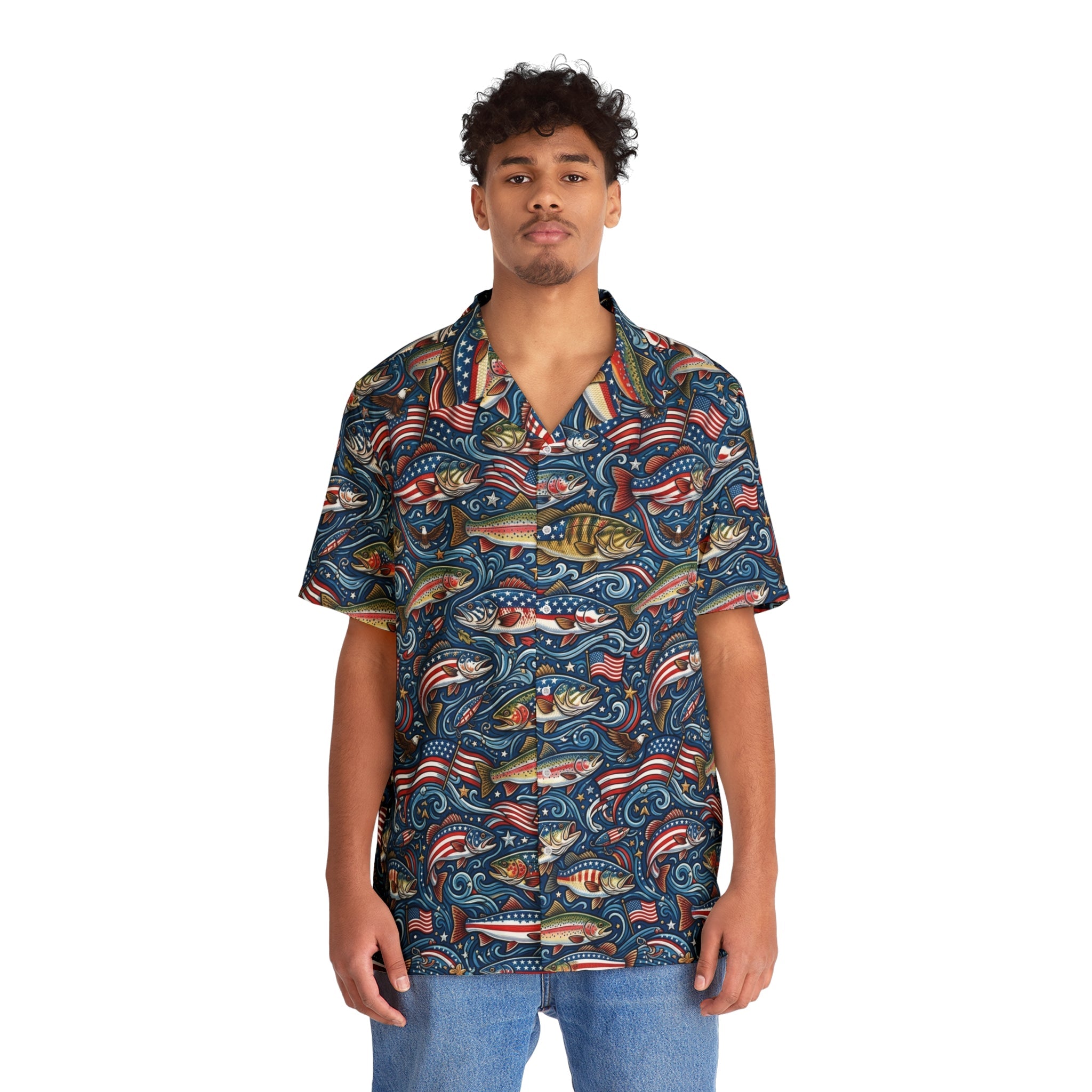 American Bass Hawaiian Shirt — Men's Tropical Fishing Printify