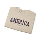 America Wildflower Crewneck Sweatshirt – Vintage Patriotic Floral Pullover Printify