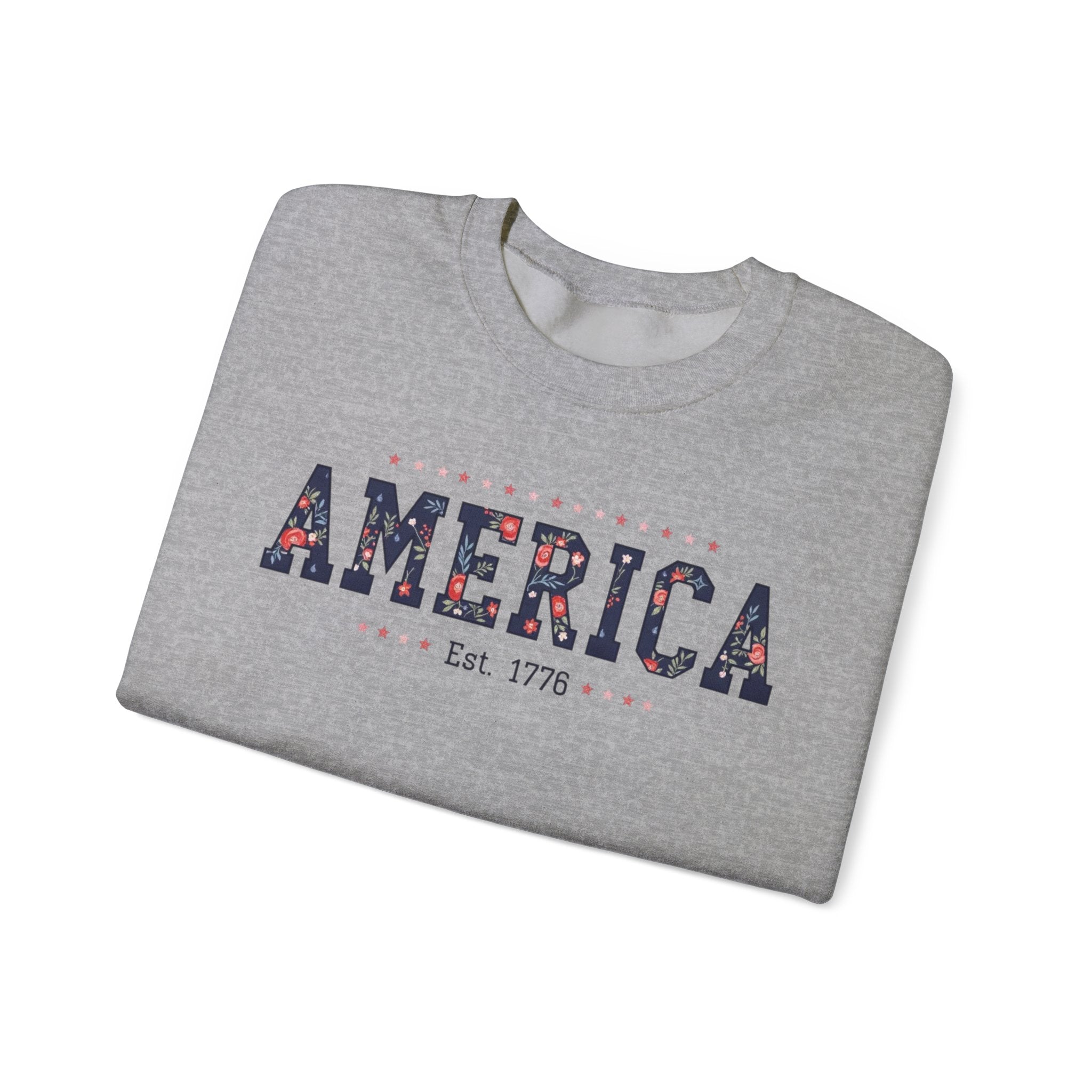 America Wildflower Crewneck Sweatshirt – Vintage Patriotic Floral Pullover Printify